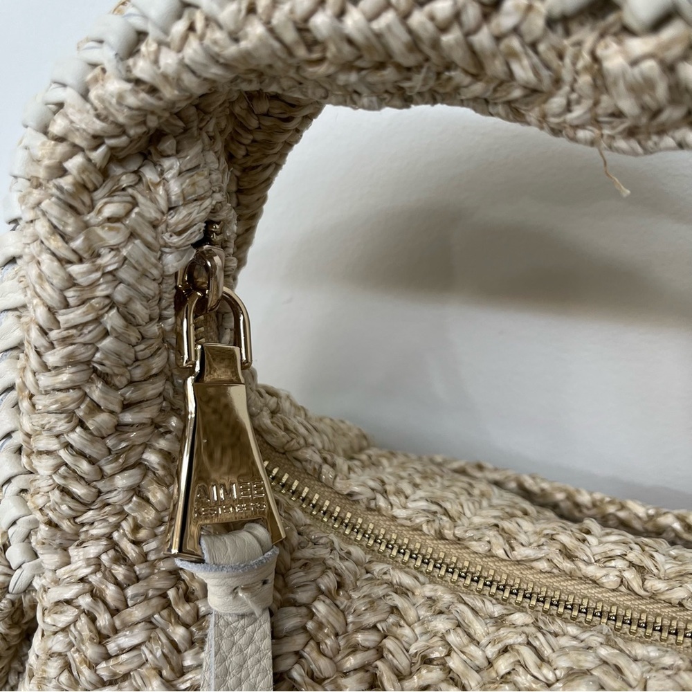 Aimee Kestenberg Natural Straw Shoulder Bag with White Trim - Picture 8 of 16